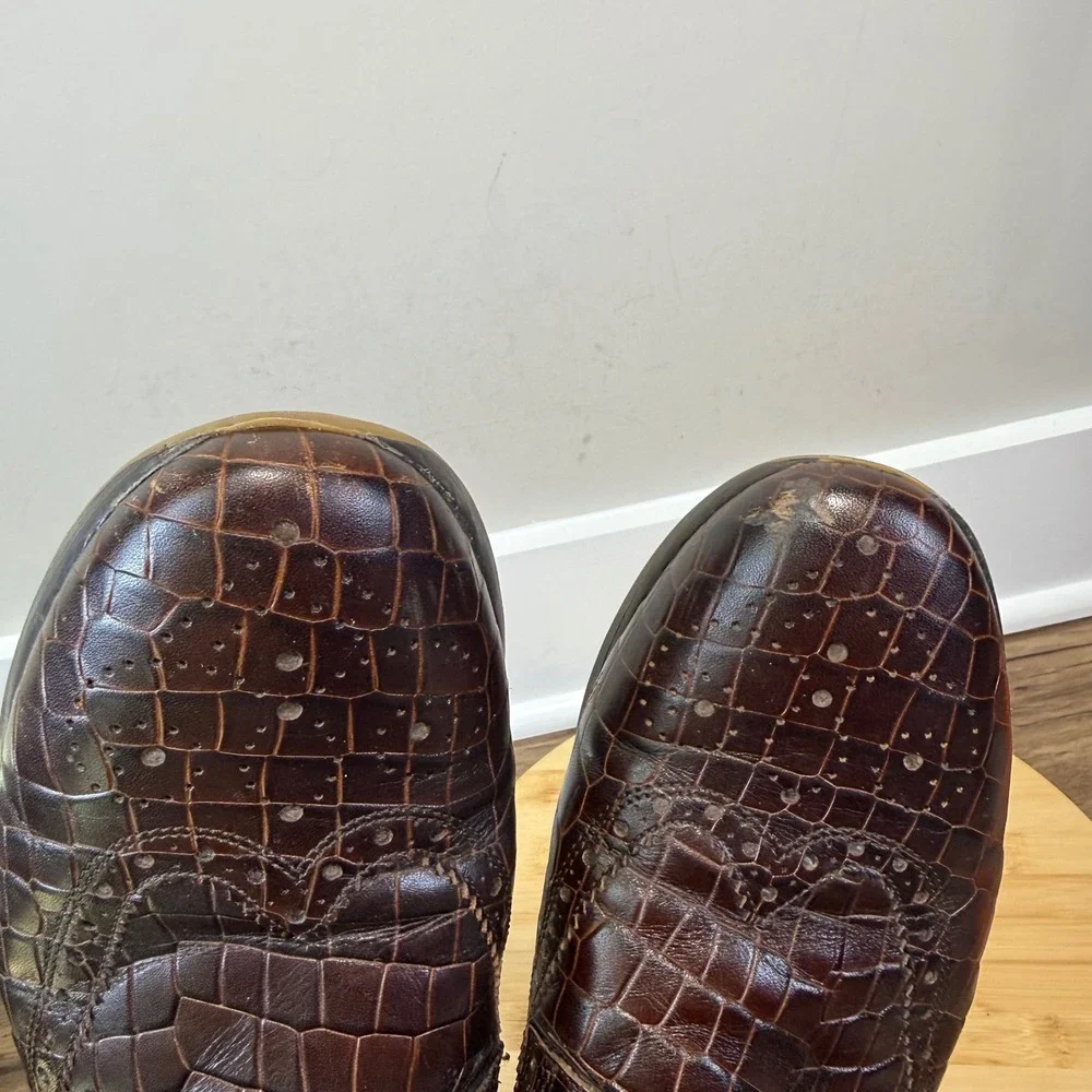 Paul Fredrick Wingtip Sneakers Mens 11 Brown Crocodile Embossed Leather Italy